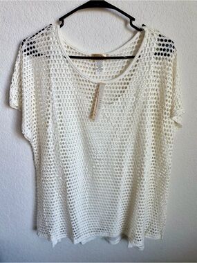 Lavish Cream Open-Weave Short Sleeve Top